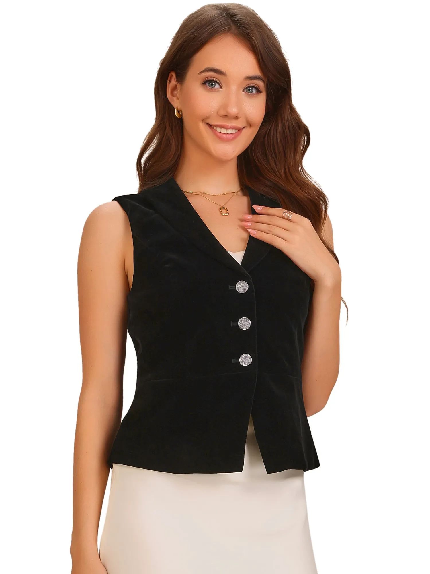 Velvet Sleeveless Button Down Waistcoat Vests sold by Allegra K product image thumbnail 5