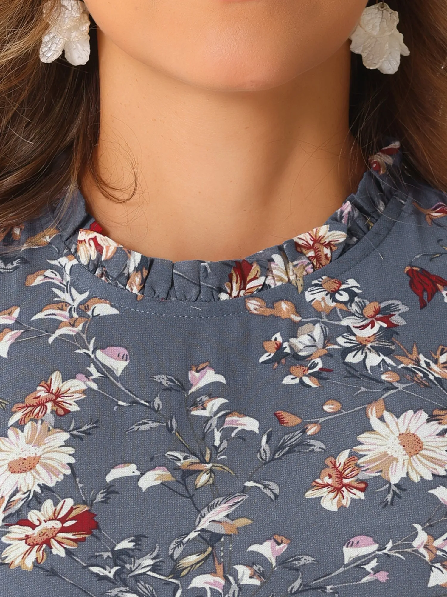 Floral Long Sleeve Belted Flowy Chiffon Midi Dress sold by Allegra K product image thumbnail 4