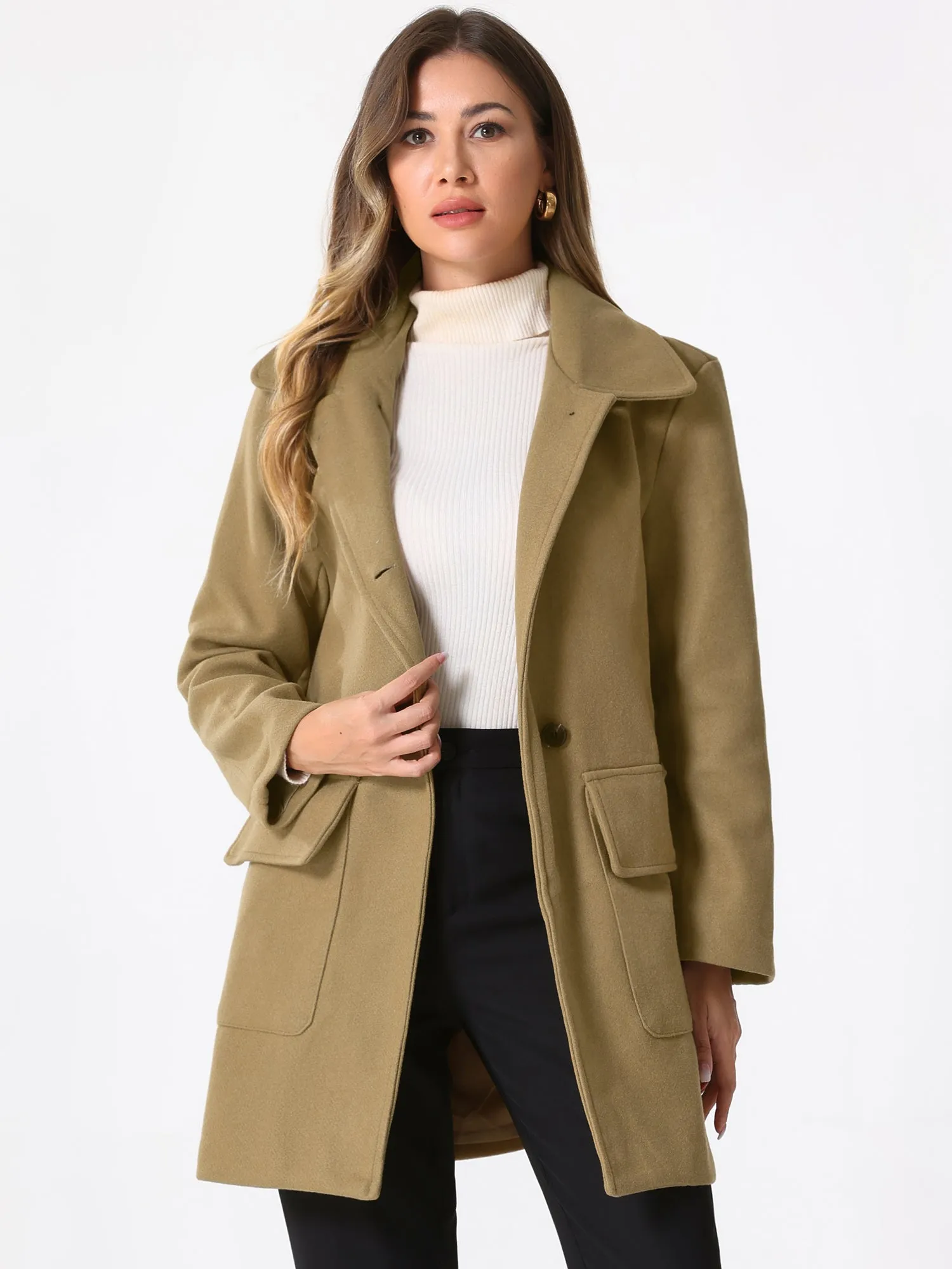Long Sleeve Double Breasted Classic Winter Pea Coat sold by Allegra K