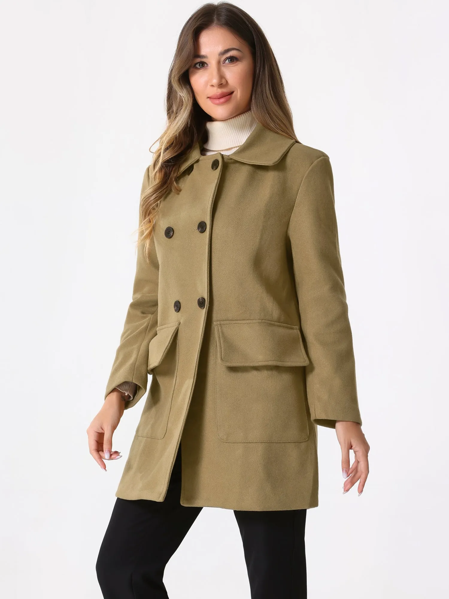 Long Sleeve Double Breasted Classic Winter Pea Coat sold by Allegra K product image thumbnail 2