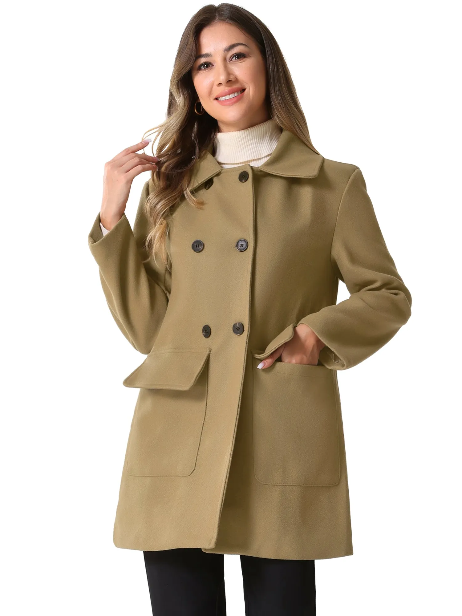 Long Sleeve Double Breasted Classic Winter Pea Coat sold by Allegra K product image thumbnail 5