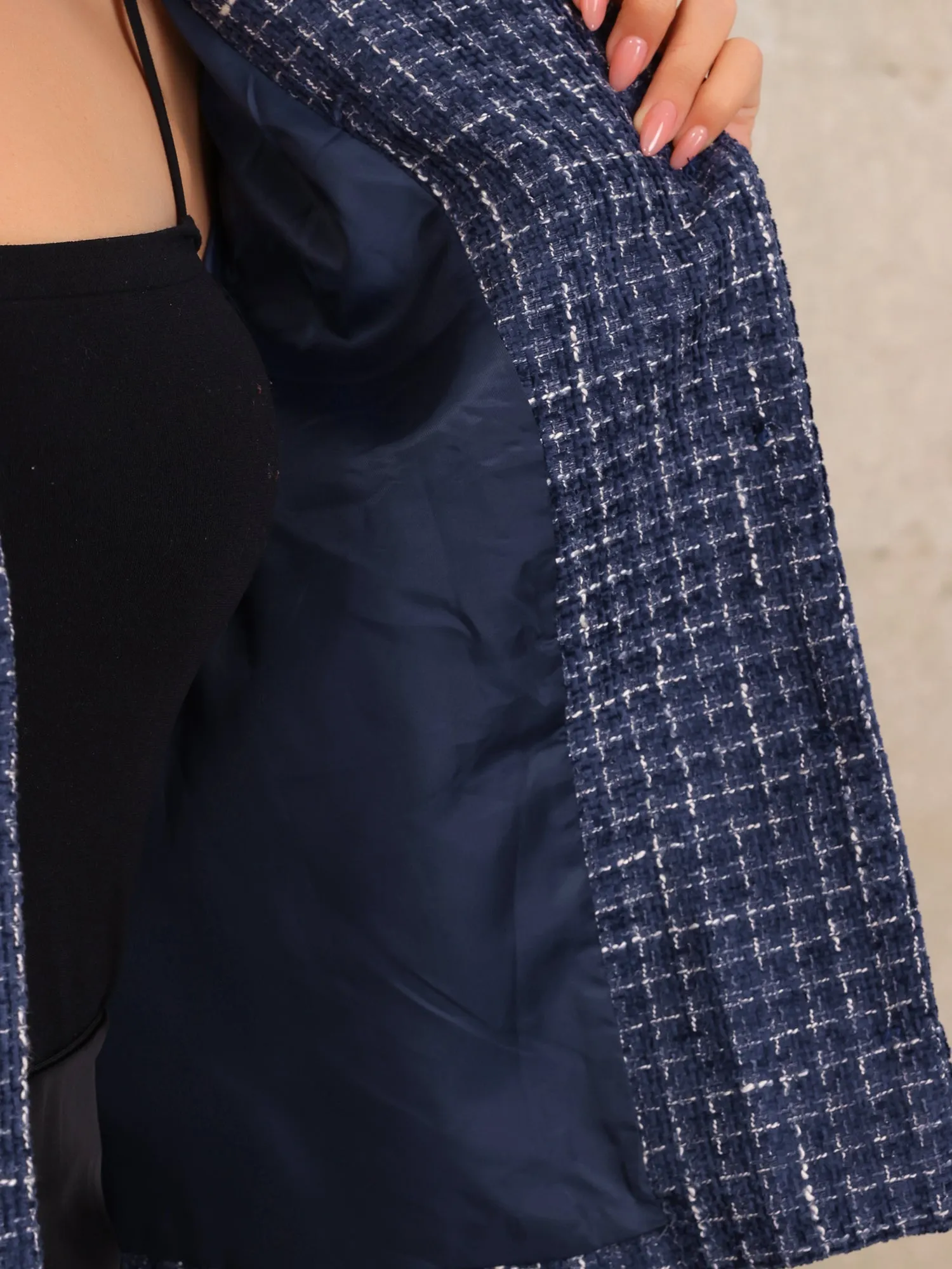 Tweed Button Down Stand Collar Long Sleeve Casual Jacket sold by Allegra K product image thumbnail 4