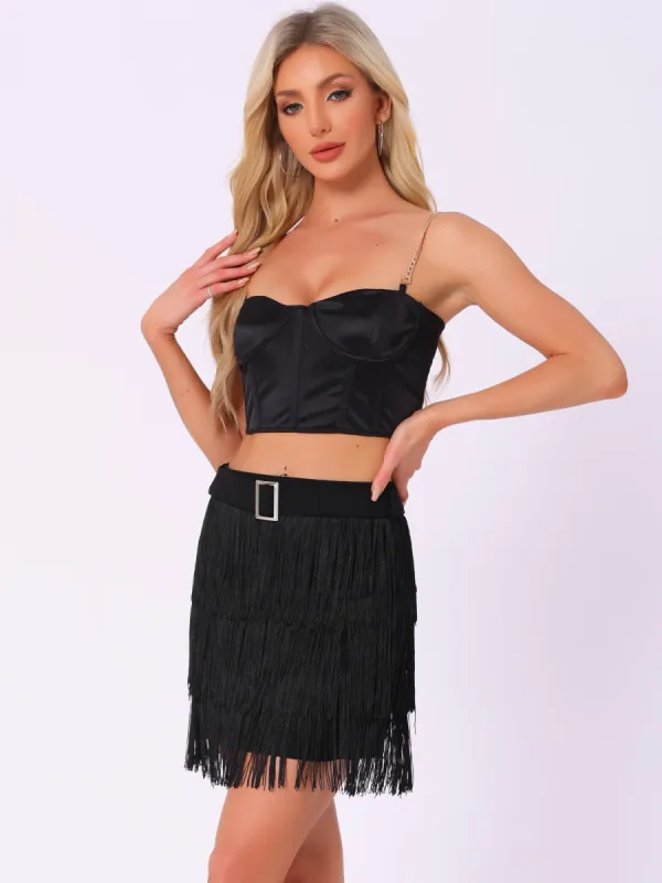 Fringe Tassel High Waist Belted Pencil Mini Skirt sold by Allegra K