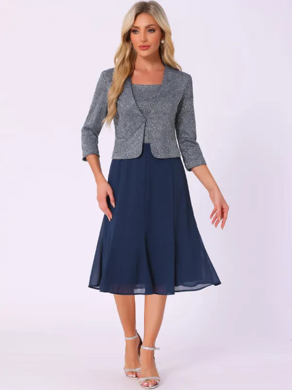 2 Pieces Glitter 3/4 Sleeves Blazer & Sleeveless A-Line Midi Dress Set sold by Allegra K