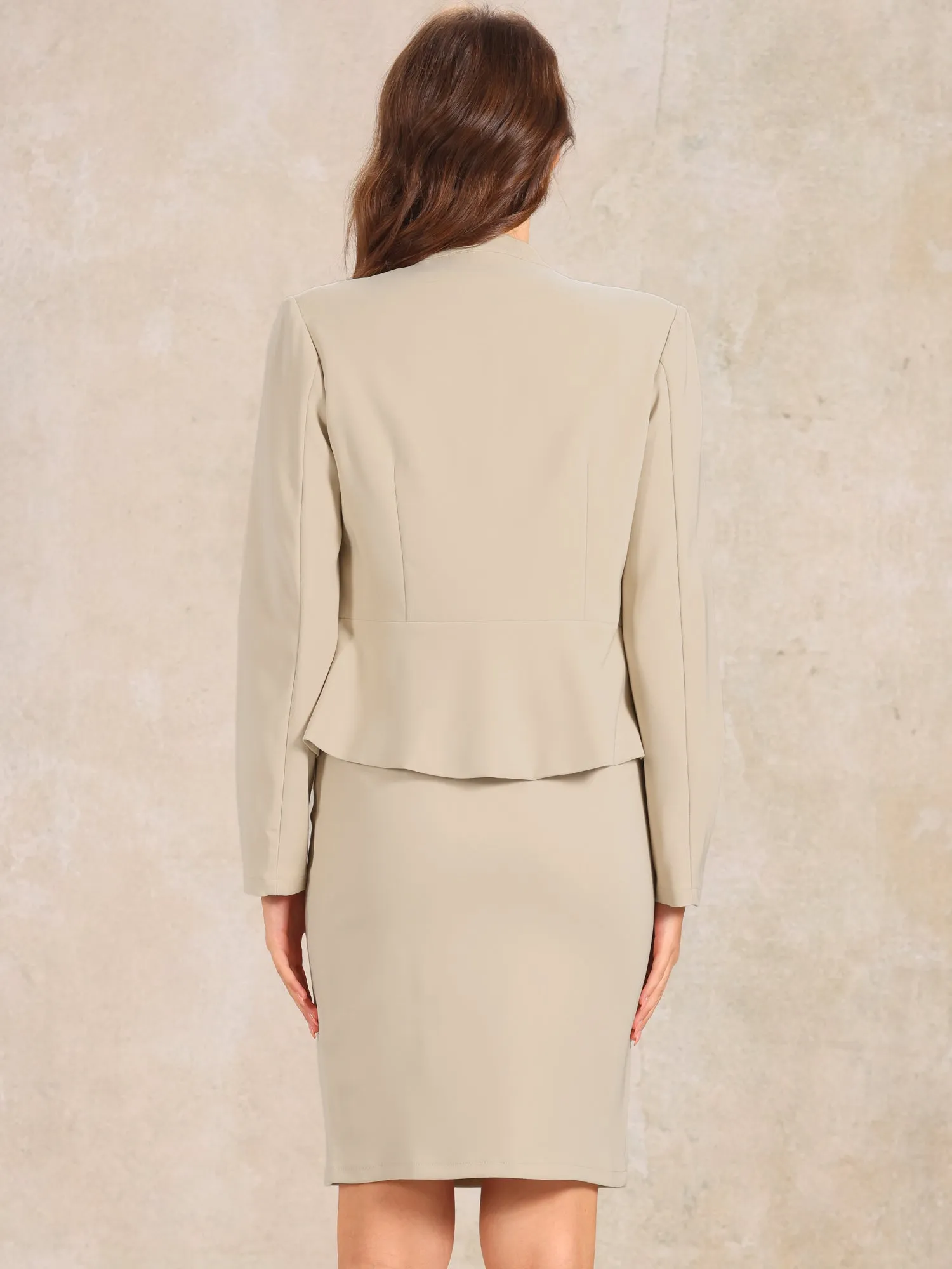 2 Piece Long Sleeve Peplum Blazer Jacket & Midi Pencil Skirt Work Office Set sold by Allegra K product image thumbnail 3