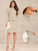 2 Piece Long Sleeve Peplum Blazer Jacket & Midi Pencil Skirt Work Office Set sold by Allegra K