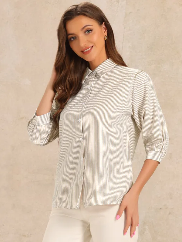 Button Down 3/4 Sleeve Striped Casual Work Shirt sold by Allegra K