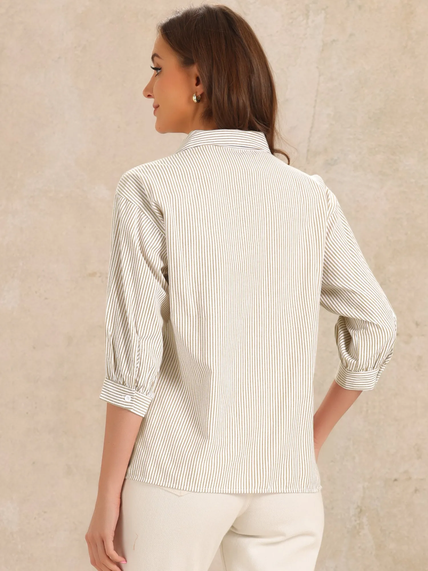 Button Down 3/4 Sleeve Striped Casual Work Shirt sold by Allegra K product image thumbnail 3