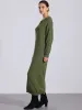 Knit Long Sleeve Buttons Crew Neck Midi Sweater Dress sold by Allegra K