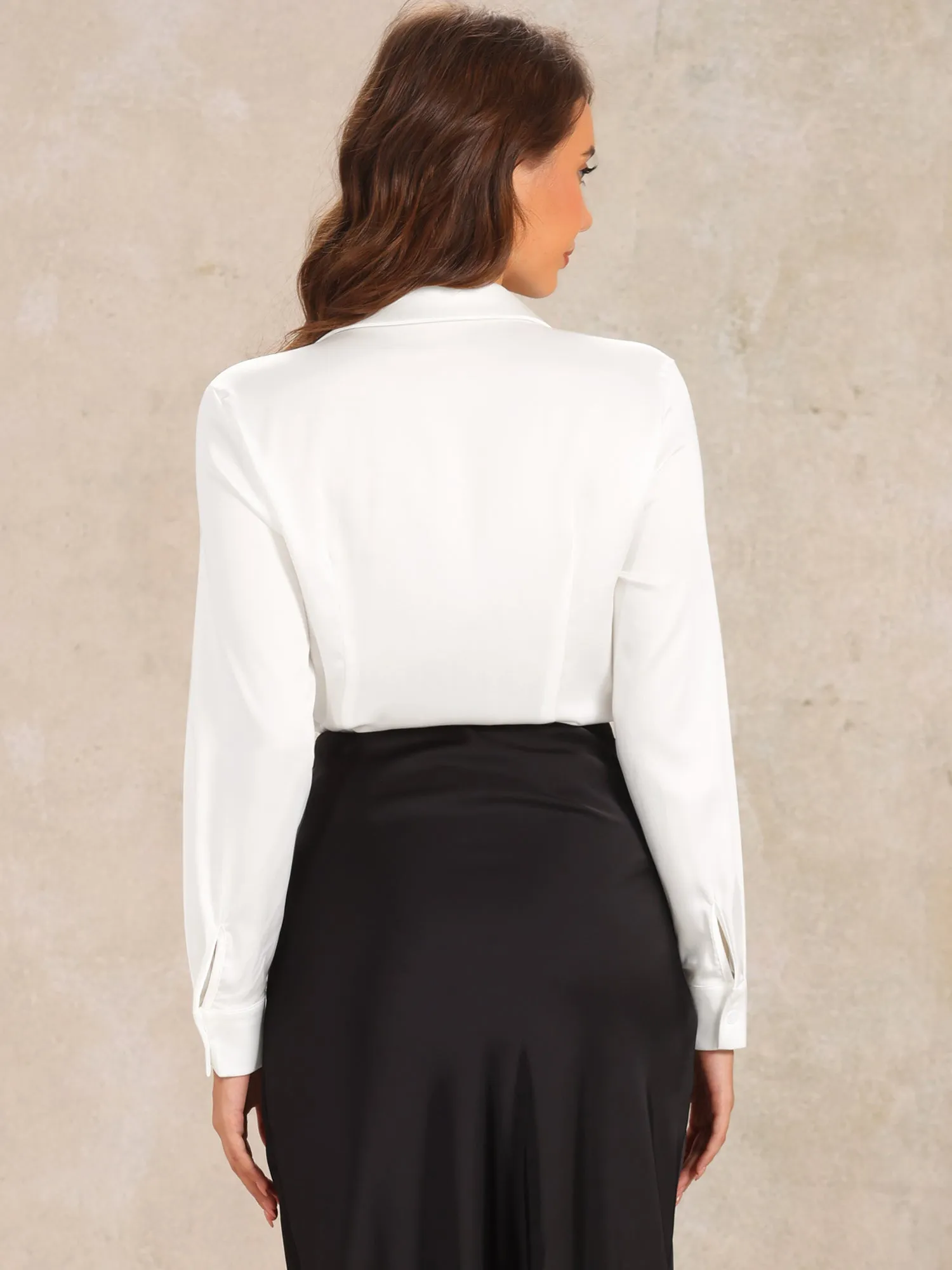 Button Down Collared Long Sleeve Satin Work Bodysuit sold by Allegra K product image thumbnail 2