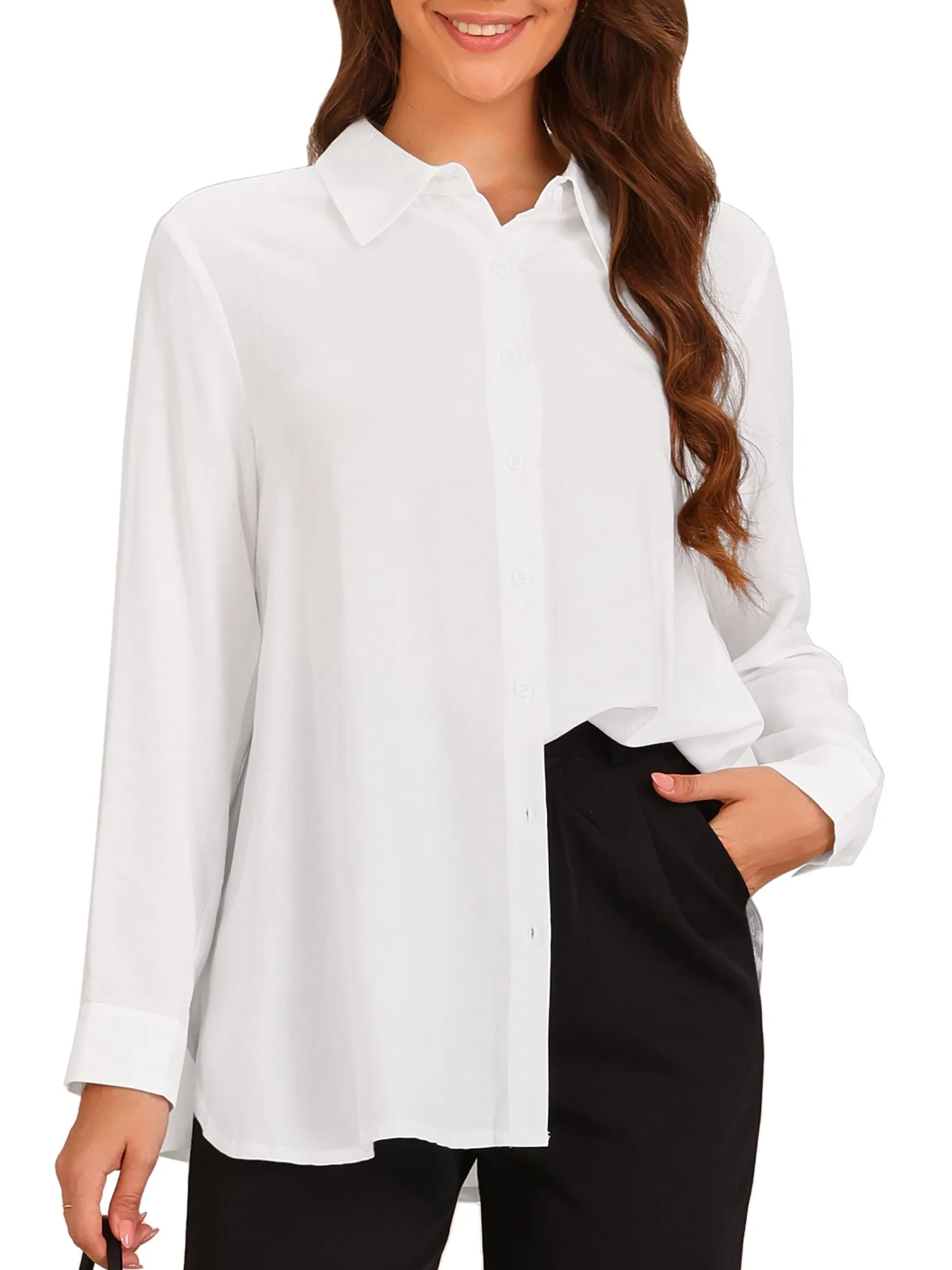 Button Down Collared Side Slit Long Sleeve Blouse sold by Allegra K product image thumbnail 5