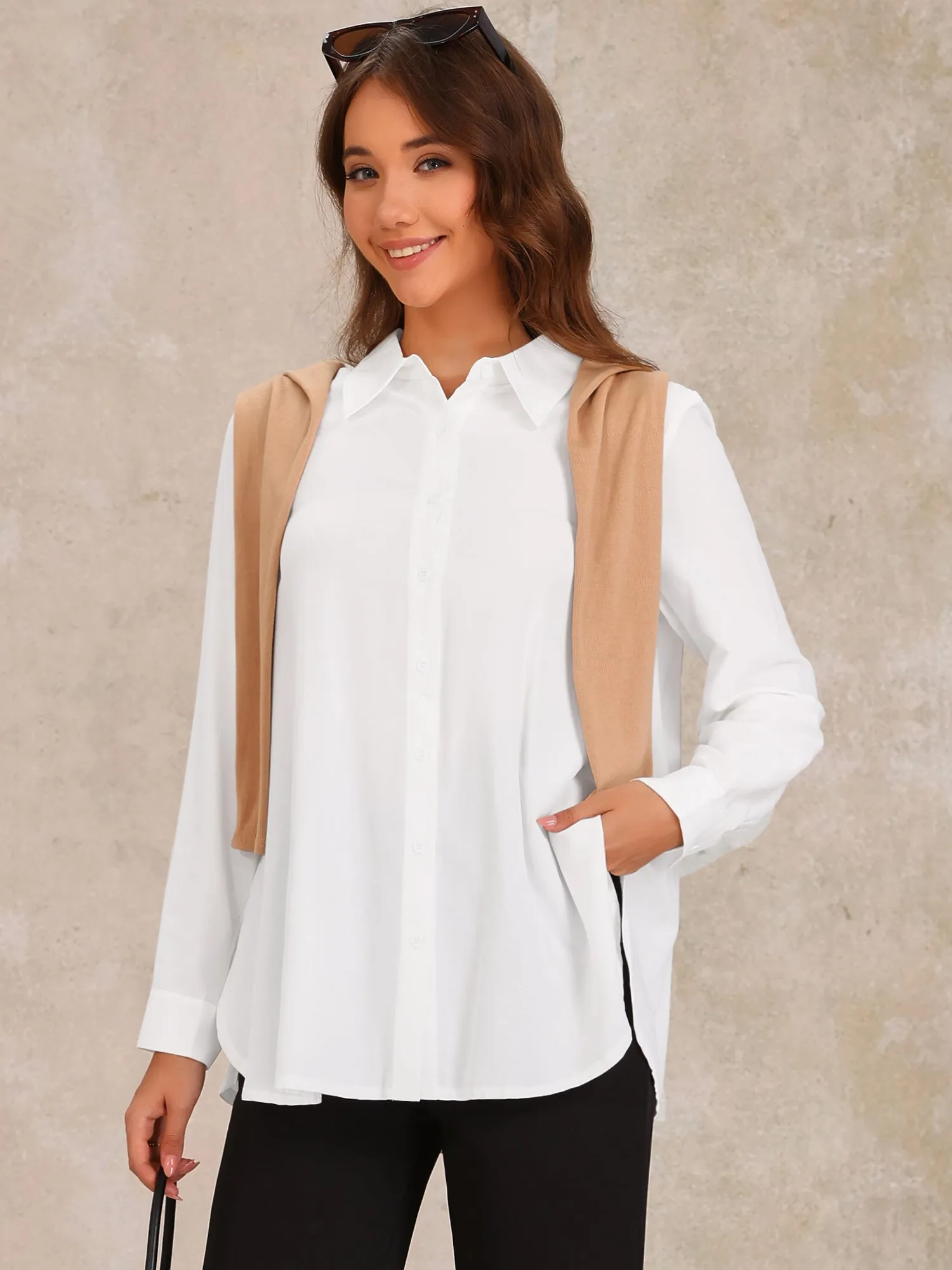 Button Down Collared Side Slit Long Sleeve Blouse sold by Allegra K product image thumbnail 3