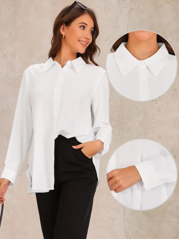 Button Down Collared Side Slit Long Sleeve Blouse sold by Allegra K