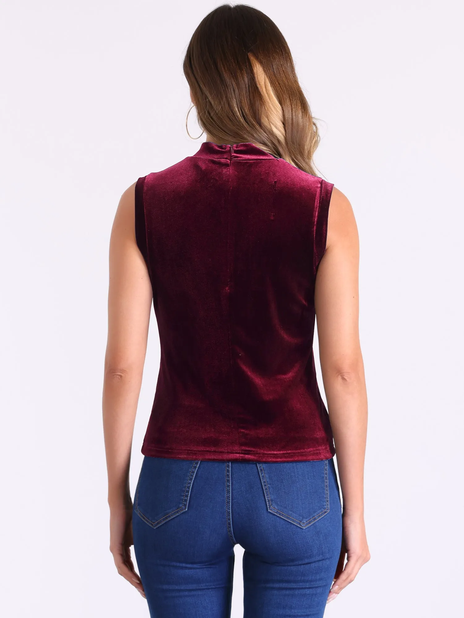 Mock Neck Velvet Sleeveless Solid Color Tank Top sold by Allegra K product image thumbnail 3