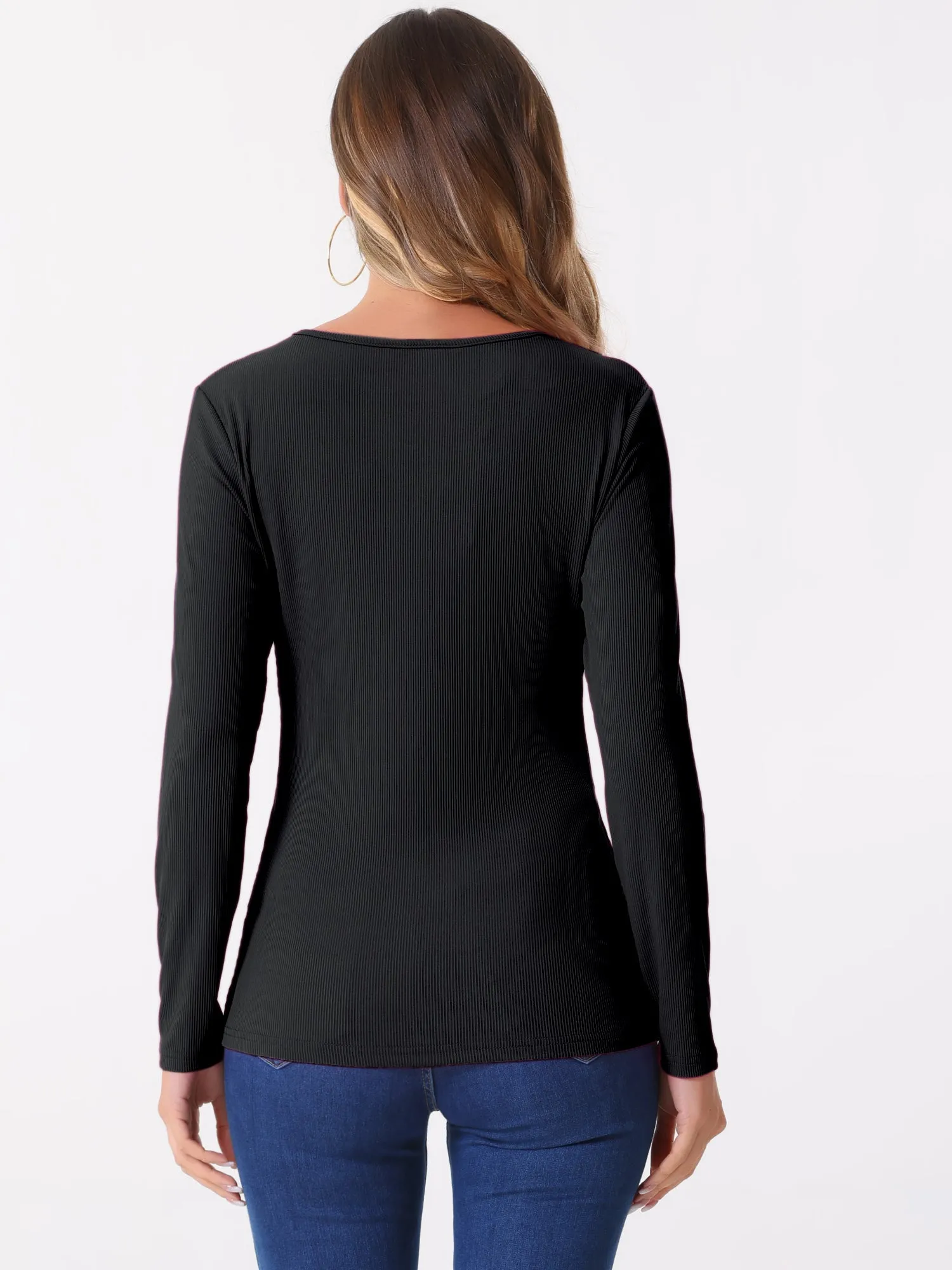 Long Sleeve Round Neck Zipper Front Basic Tops sold by Allegra K product image thumbnail 3