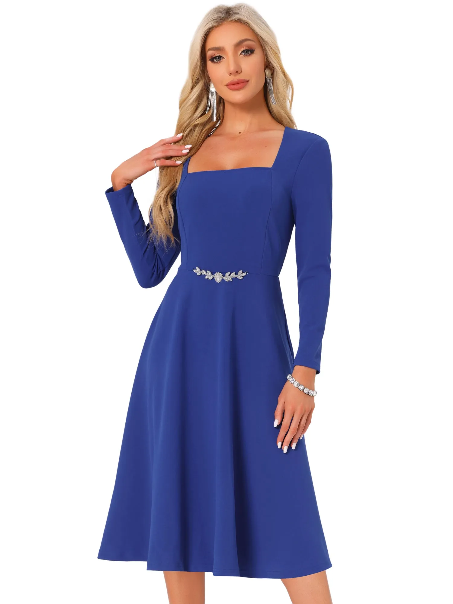 Square Neck Long Sleeve A-Line Cocktail Formal Dress sold by Allegra K product image thumbnail 5