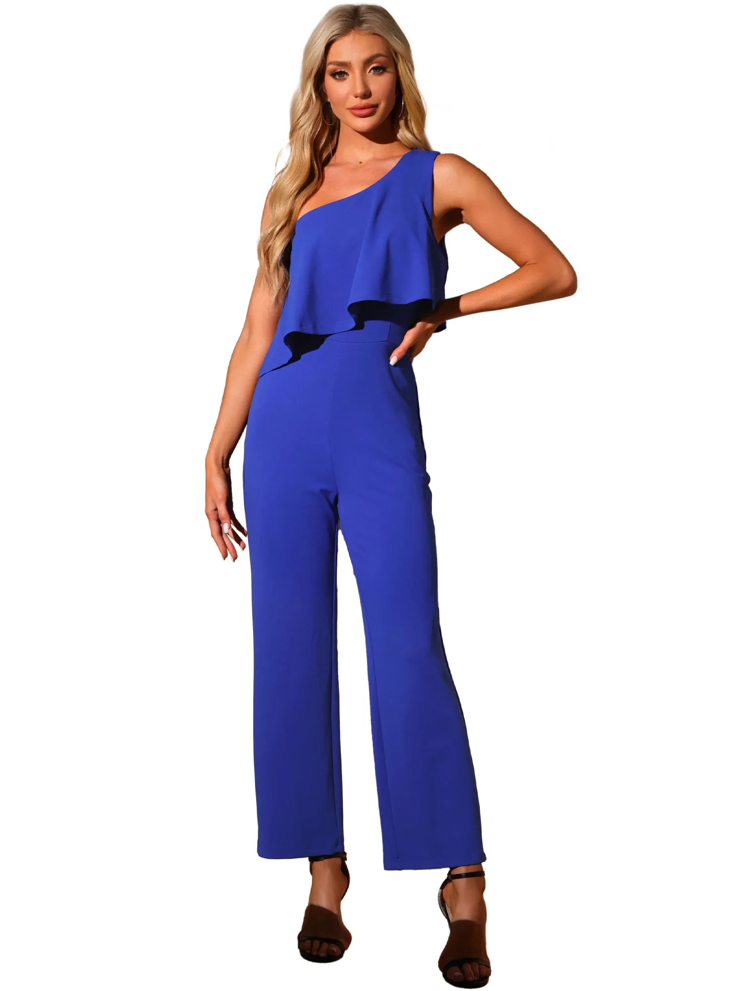 Sleeveless One Shoulder Ruffled Solid Color Jumpsuit sold by Allegra K product image thumbnail 5
