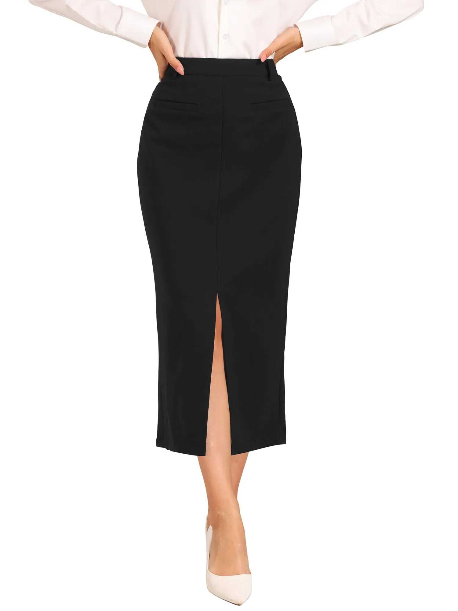 High Waist Work Office Slit Midi Pencil Skirt sold by Allegra K product image thumbnail 4