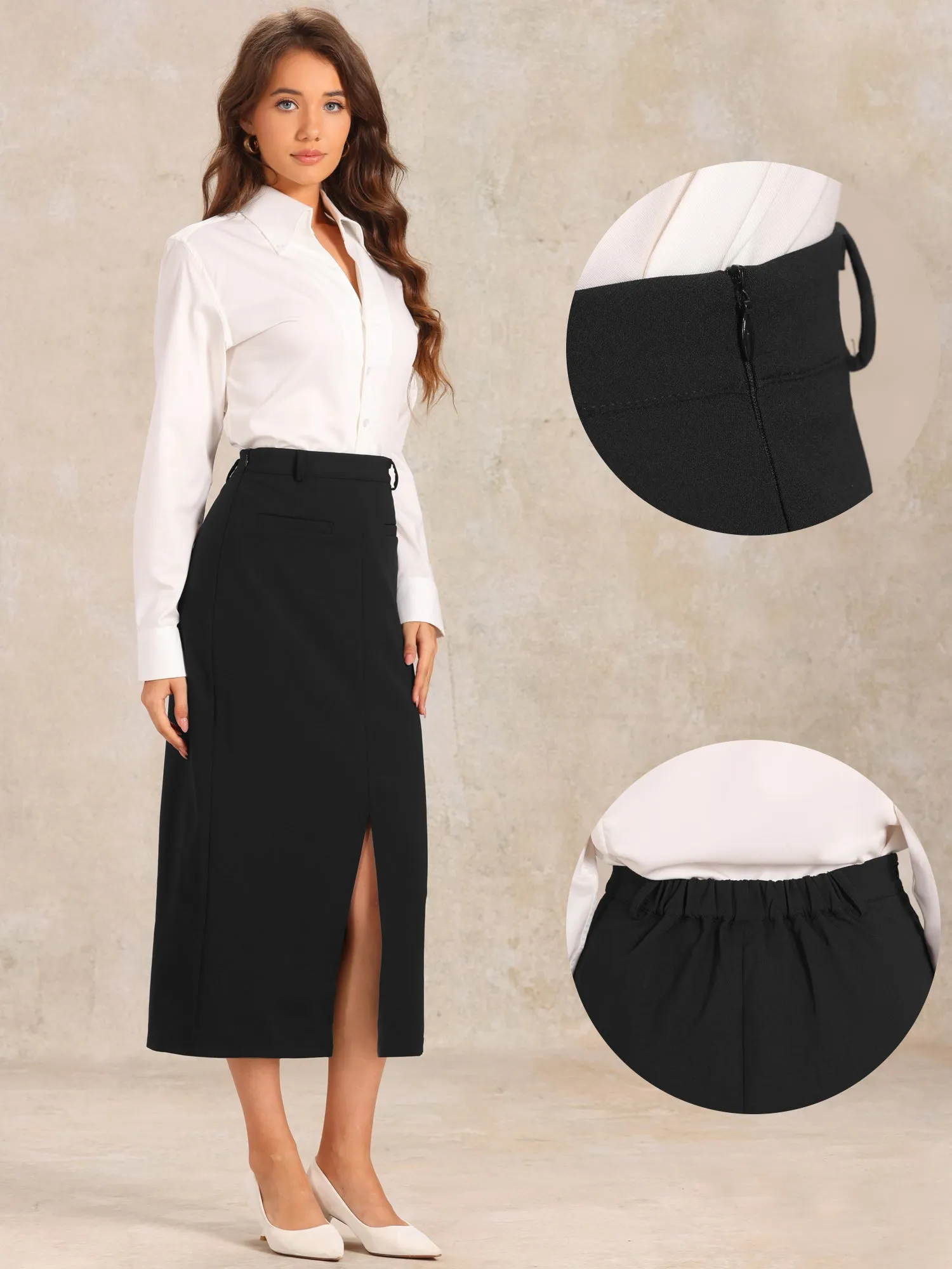 High Waist Work Office Slit Midi Pencil Skirt sold by Allegra K product image thumbnail 2