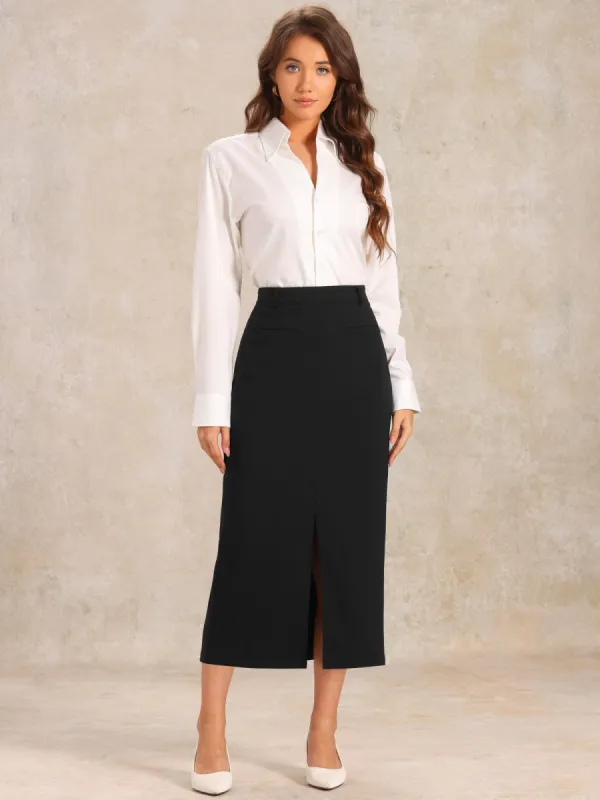 High Waist Work Office Slit Midi Pencil Skirt sold by Allegra K