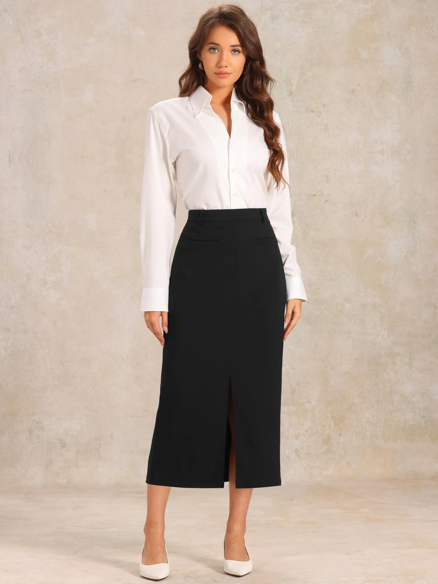 High Waist Work Office Slit Midi Pencil Skirt sold by Allegra K