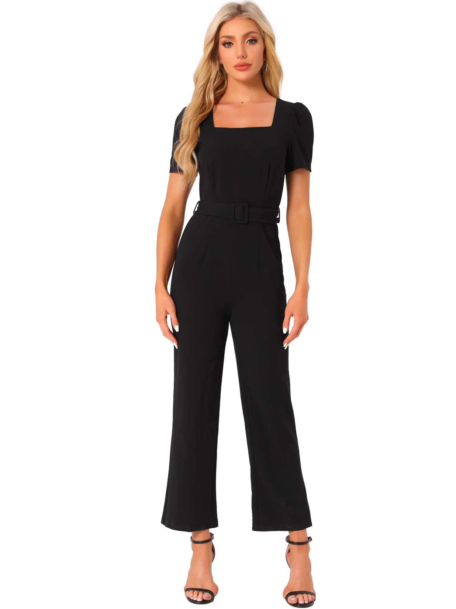 Square Neck Puff Short Sleeve Loose Wide Leg Jumpsuit sold by Allegra K product image thumbnail 5