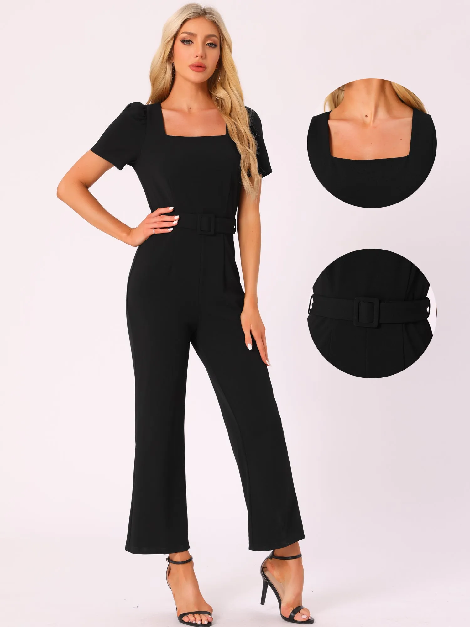 Square Neck Puff Short Sleeve Loose Wide Leg Jumpsuit sold by Allegra K