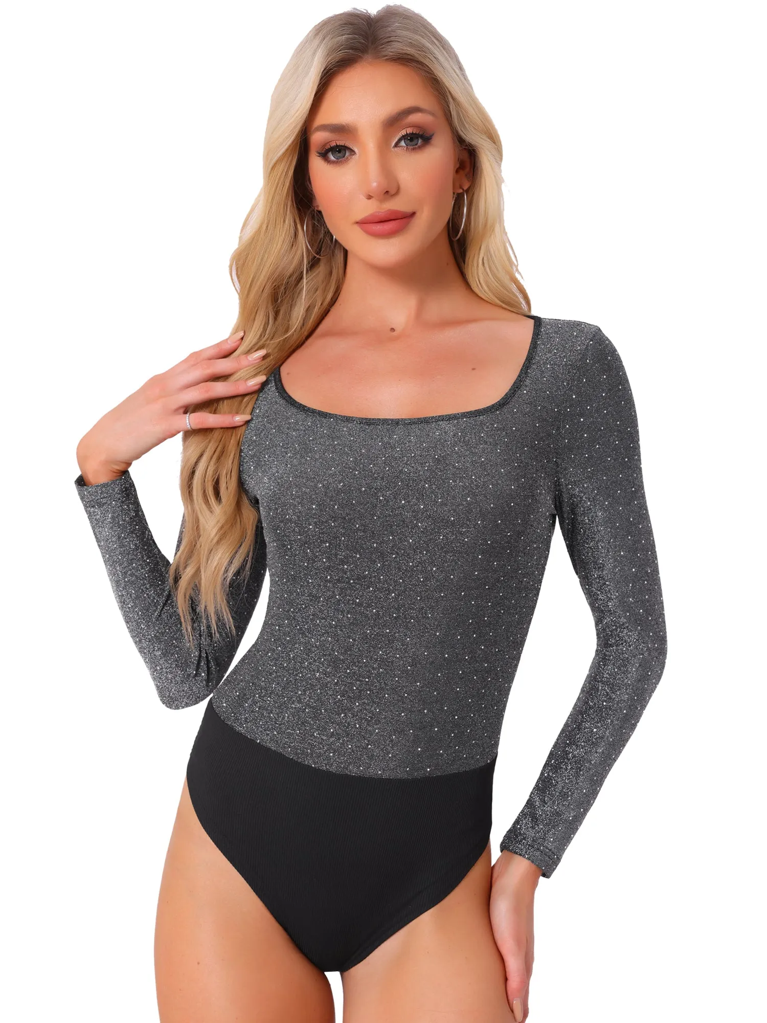 Shiny Dots Square Neck Long Sleeve Party Bodysuits sold by Allegra K product image thumbnail 5