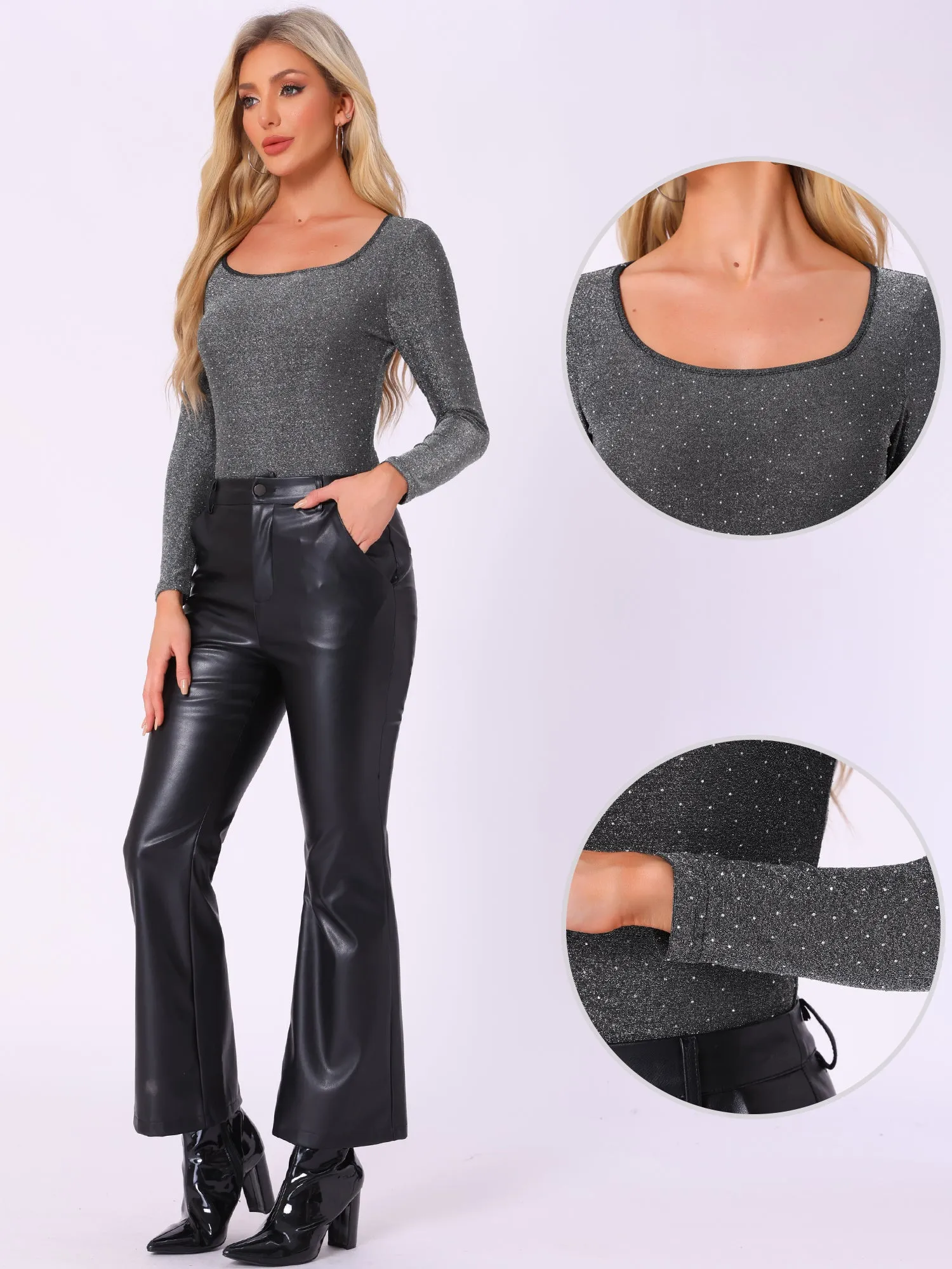 Shiny Dots Square Neck Long Sleeve Party Bodysuits sold by Allegra K product image thumbnail 2