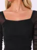 Ruched Square Neck Long Sleeve Mesh Glitter Blouse sold by Allegra K