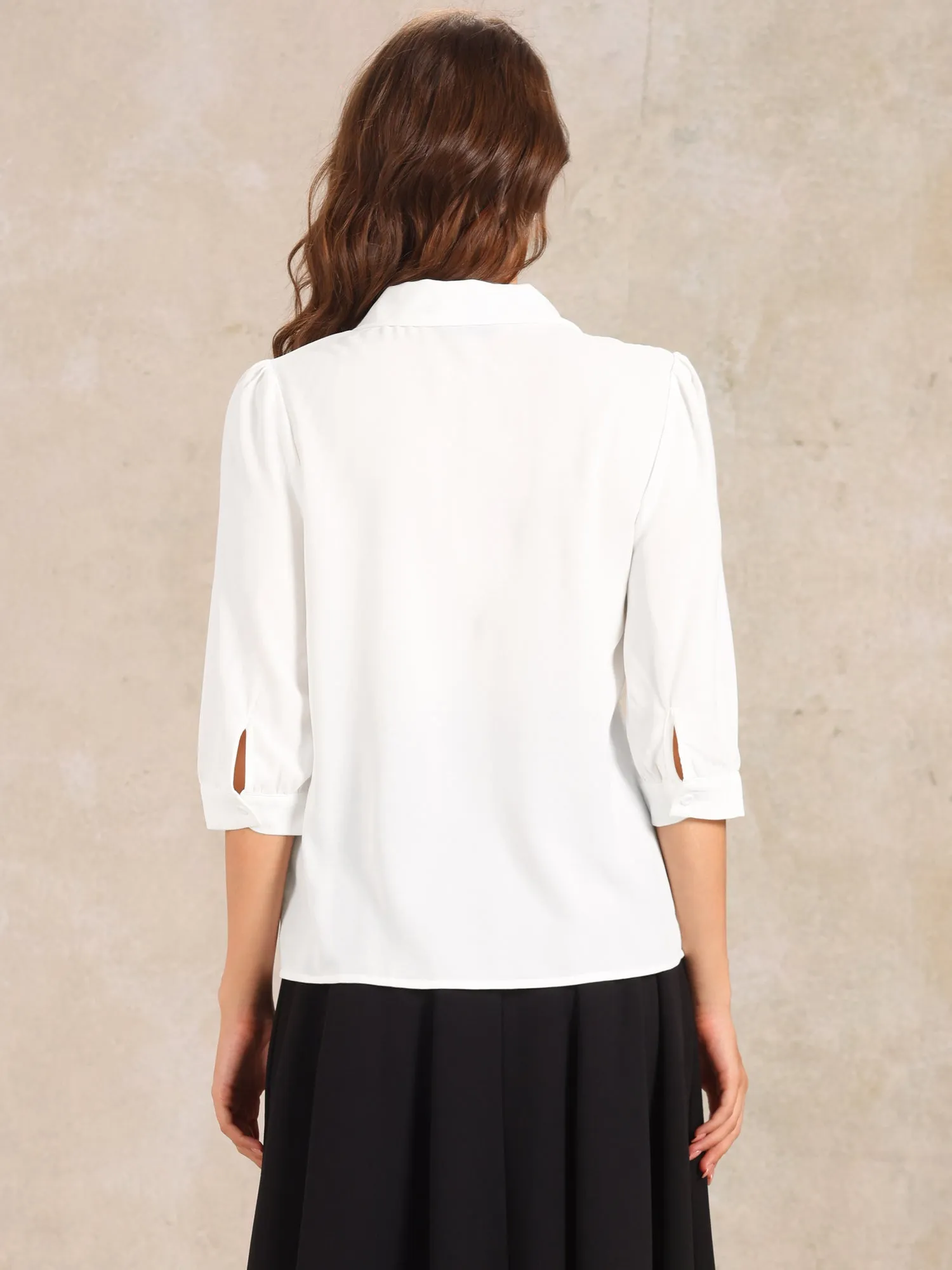 3/4 Sleeve Tie Neck Office Work Loose Blouse sold by Allegra K product image thumbnail 3
