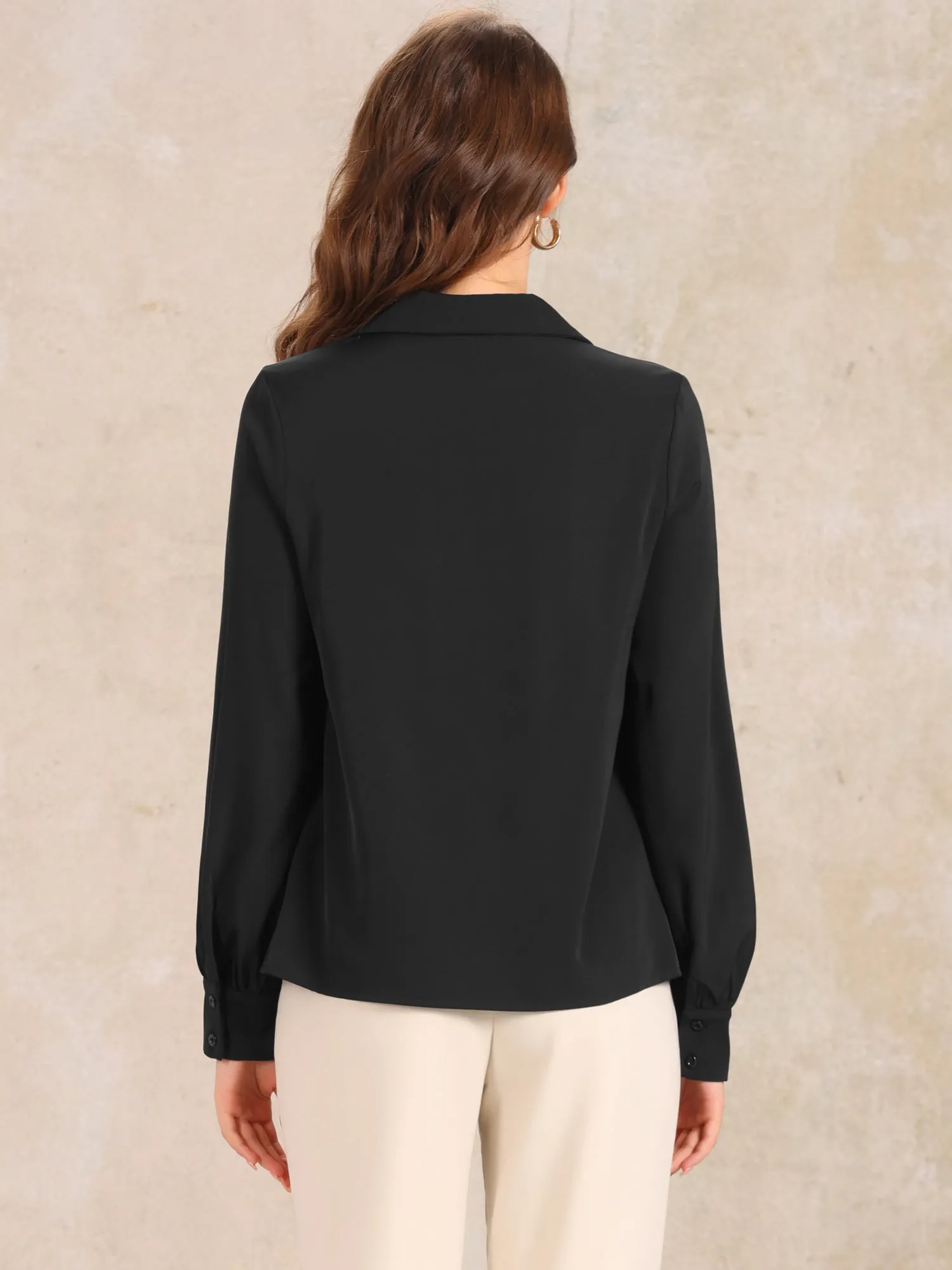 Collar Button Down Lantern Long Sleeve V Neck Work Shirt sold by Allegra K product image thumbnail 3