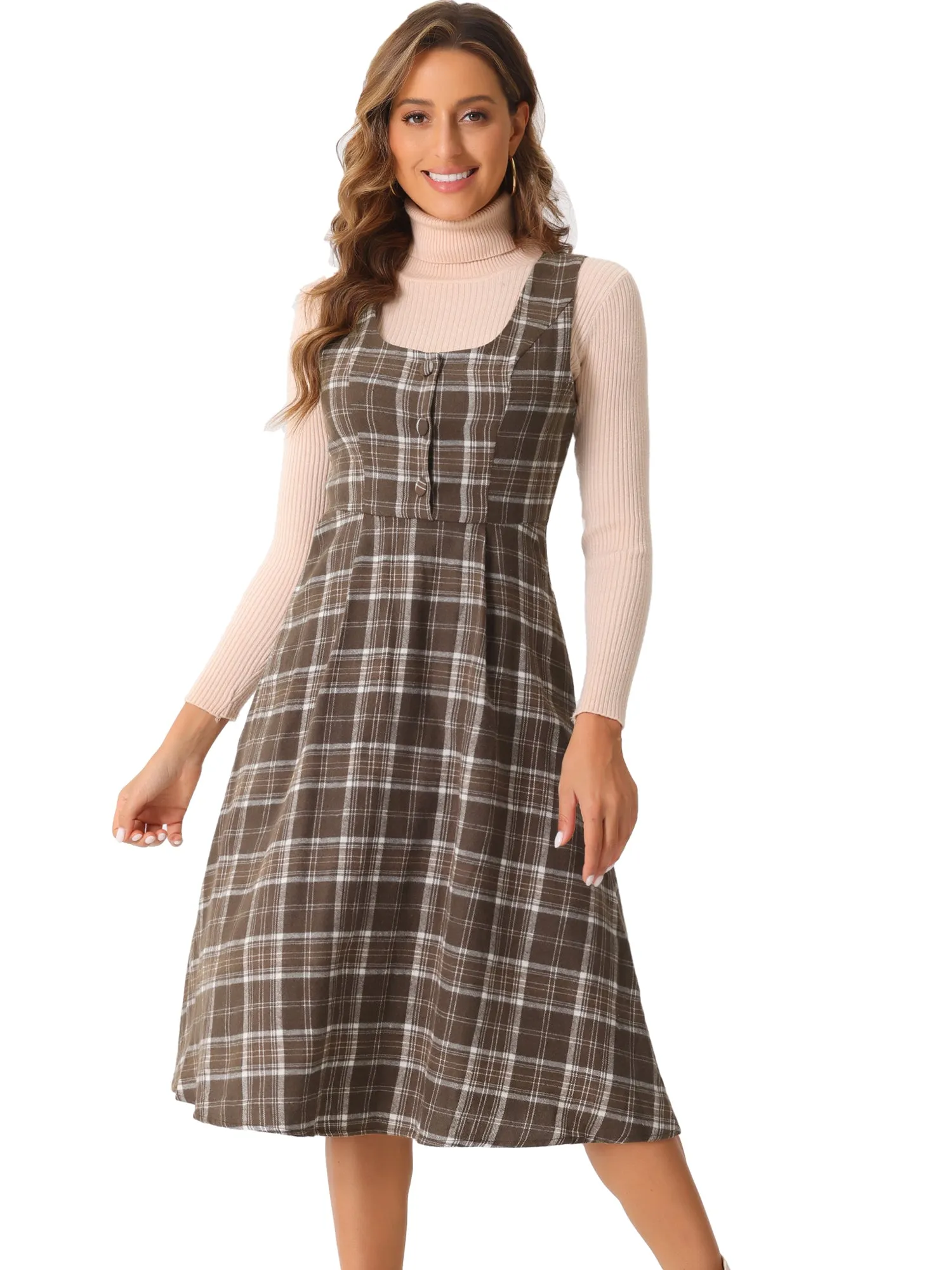 Plaid Vintage Sleeveless A-Line Pocketed Midi Pinafore Dress sold by Allegra K product image thumbnail 5