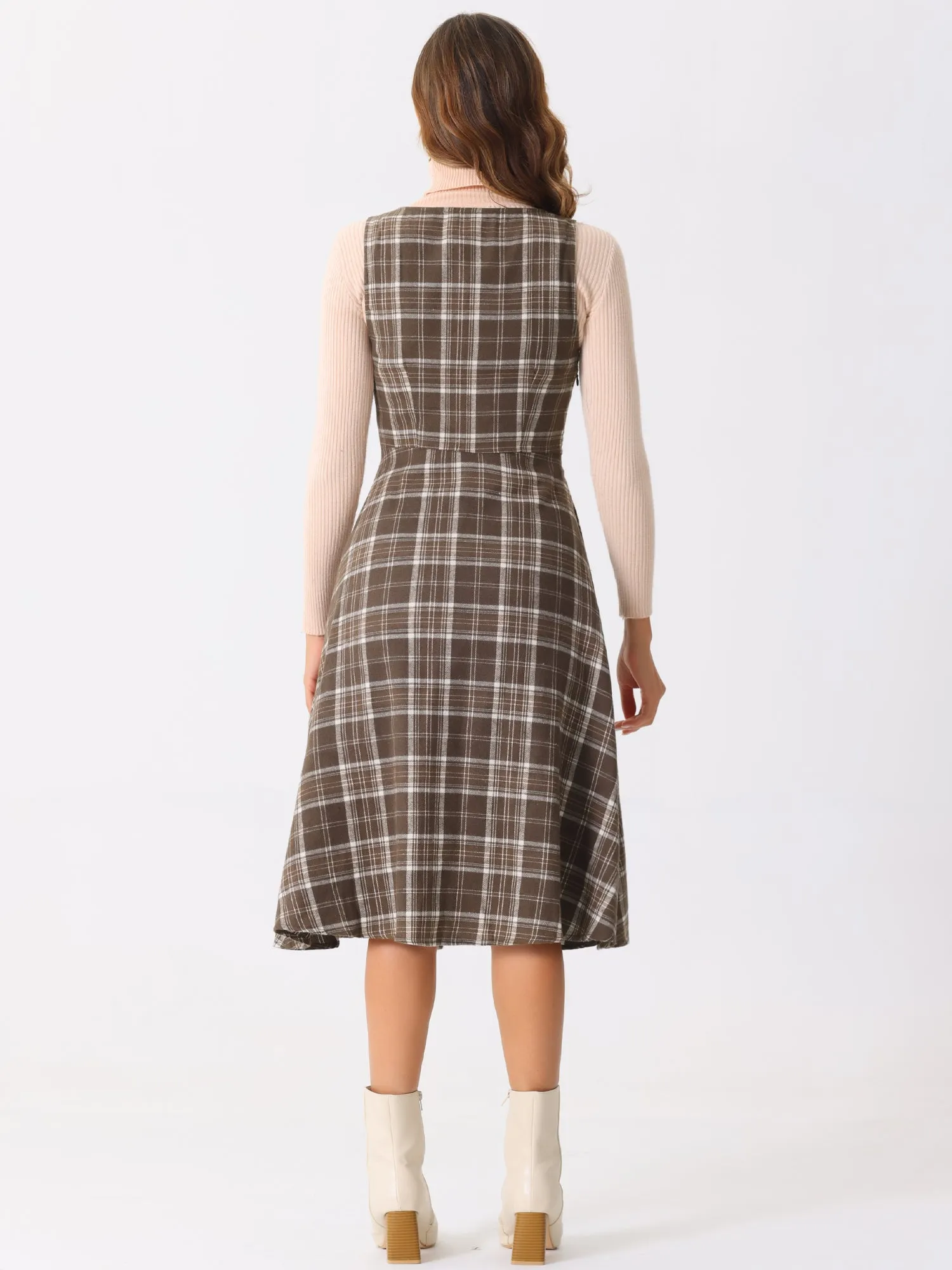 Plaid Vintage Sleeveless A-Line Pocketed Midi Pinafore Dress sold by Allegra K product image thumbnail 3