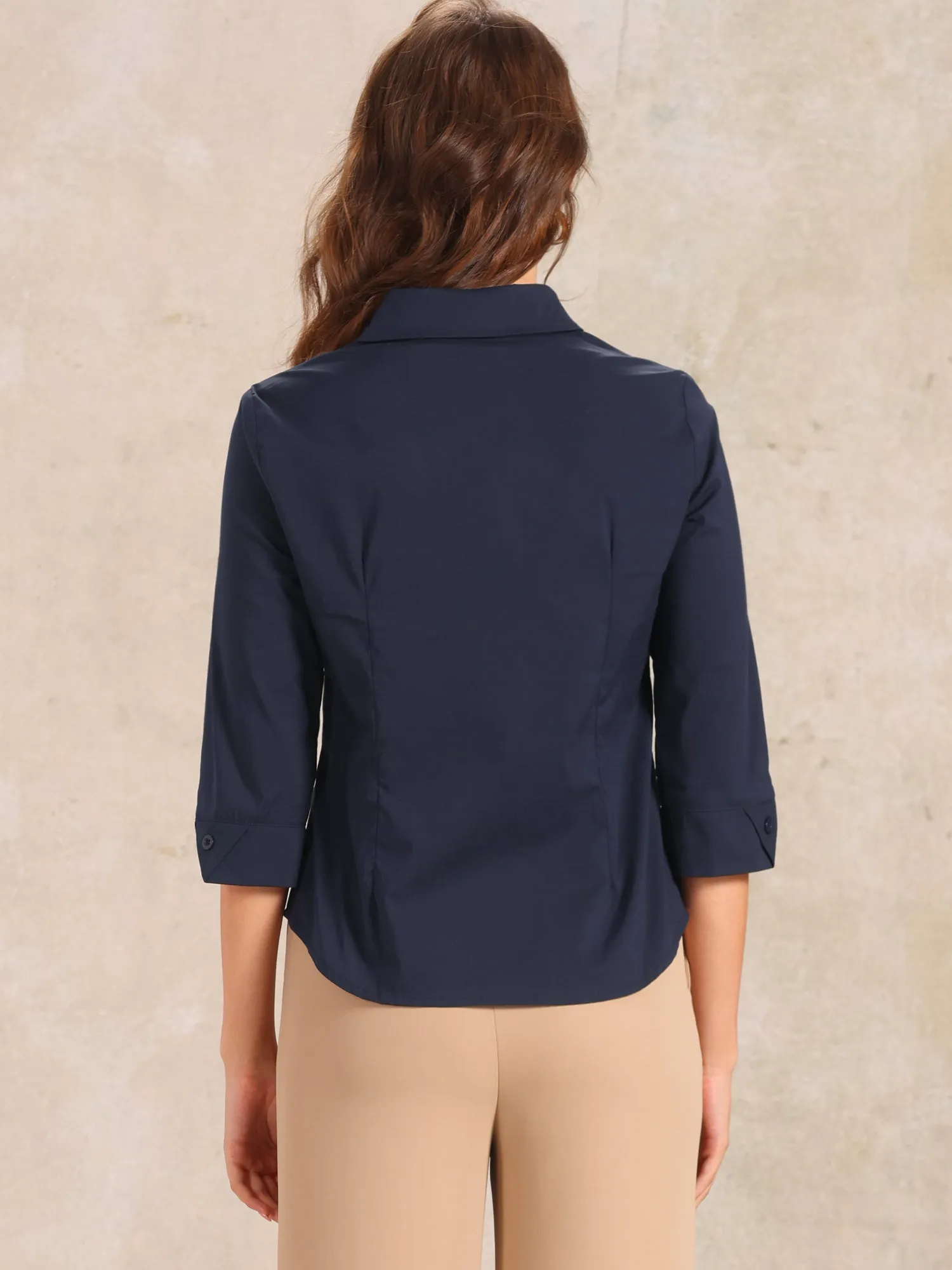 Solid Color 3/4 Sleeves Collared Button Down Shirts sold by Allegra K product image thumbnail 3