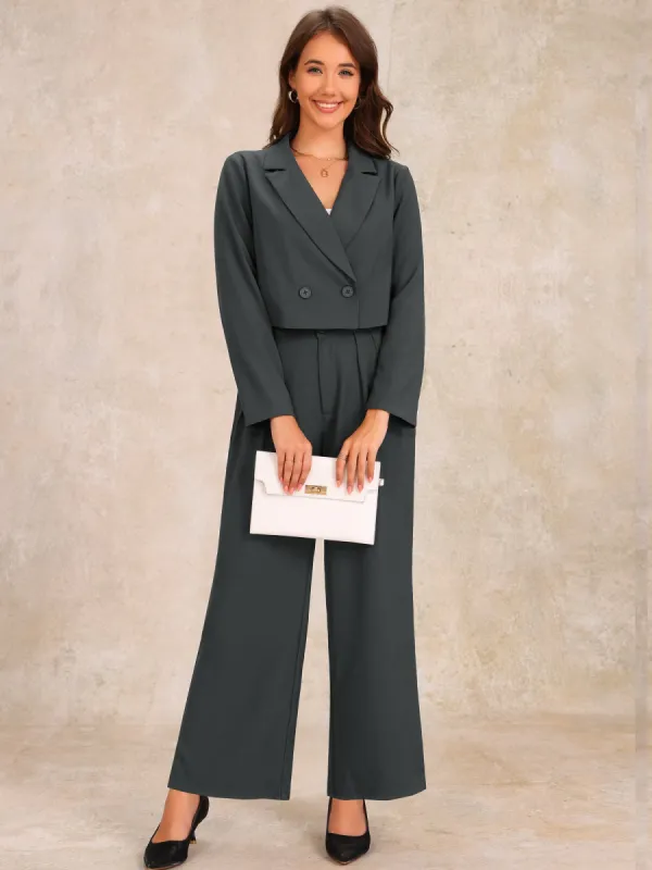 2 Piece Notched Lapel Cropped Jacket & Wide Leg Pants Work Suits Set sold by Allegra K
