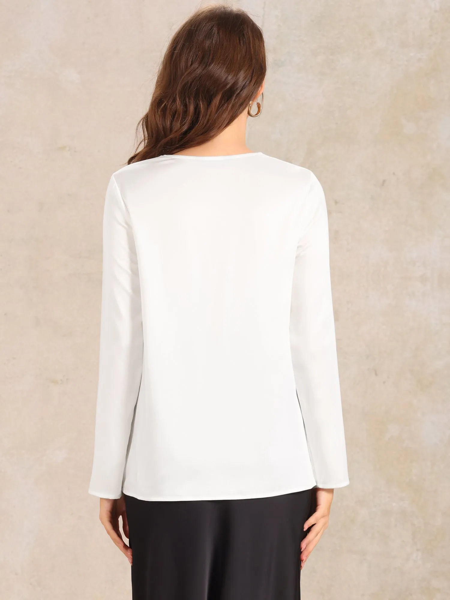 Square Neck Solid Long Sleeve Loose Satin Blouse sold by Allegra K product image thumbnail 3