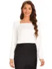 Square Neck Solid Long Sleeve Loose Satin Blouse sold by Allegra K
