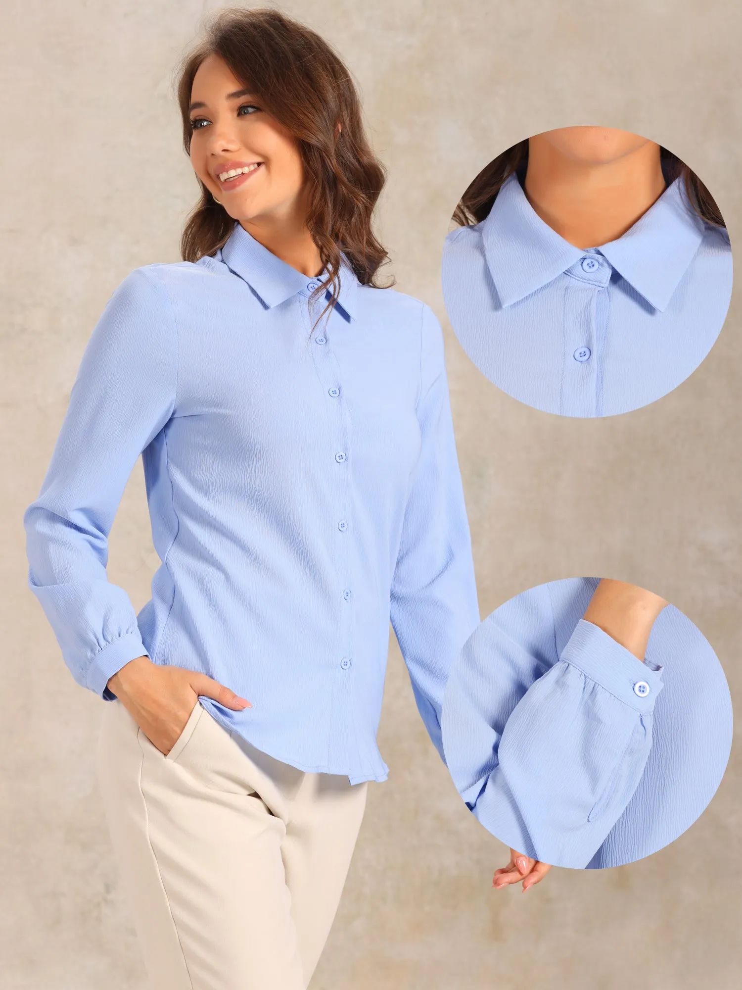 Textured Long Sleeve Work Office Button Down Shirts sold by Allegra K