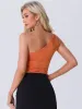 Sleeveless One Shoulder Ruched Cropped Tank Top sold by Allegra K