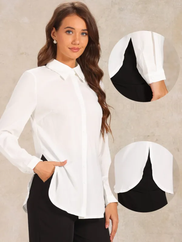 Button Down Side Slit Long Sleeve Tunic Shirts sold by Allegra K