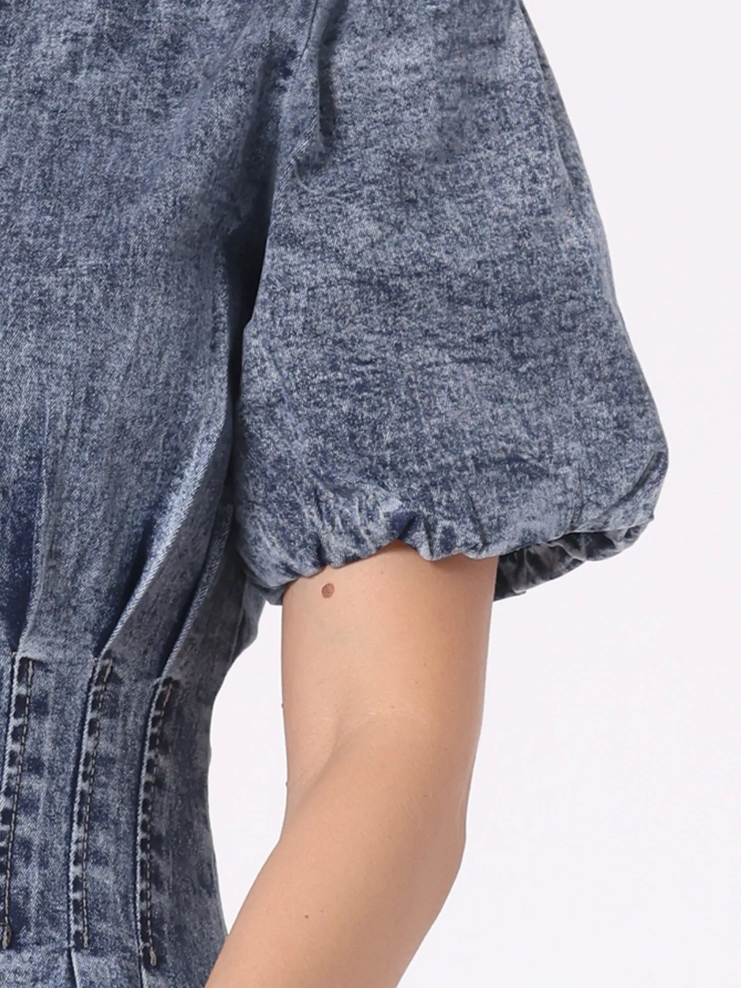 Denim Puff Short Sleeve Button Down A-Line Jean Dress sold by Allegra K product image thumbnail 4