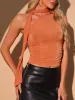 One Shoulder Sleeveless Ruched Y2K Crop Tank Top sold by Allegra K