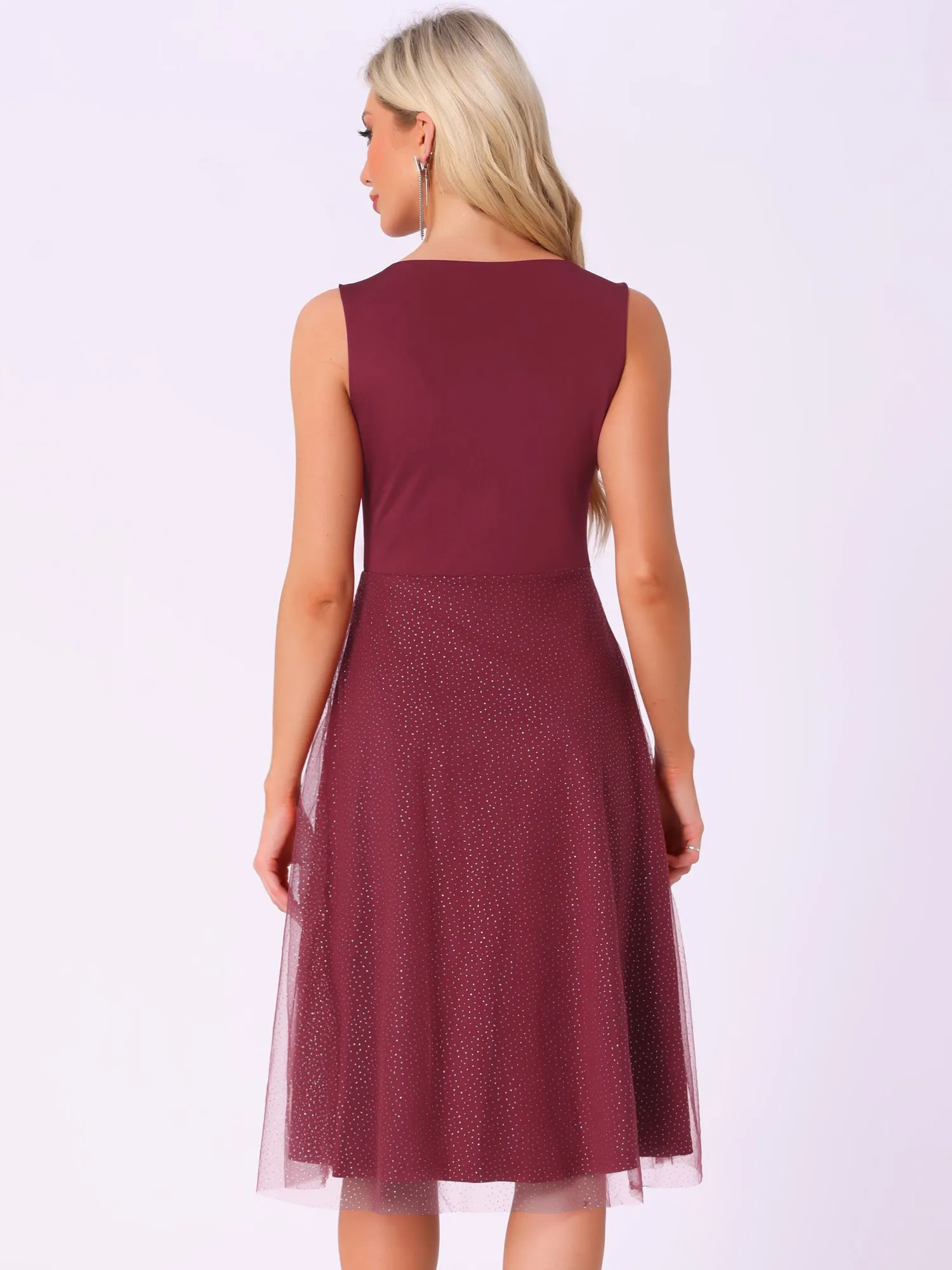 V Neck Sleeveless Glitter Midi A-Line Dress sold by Allegra K product image thumbnail 3