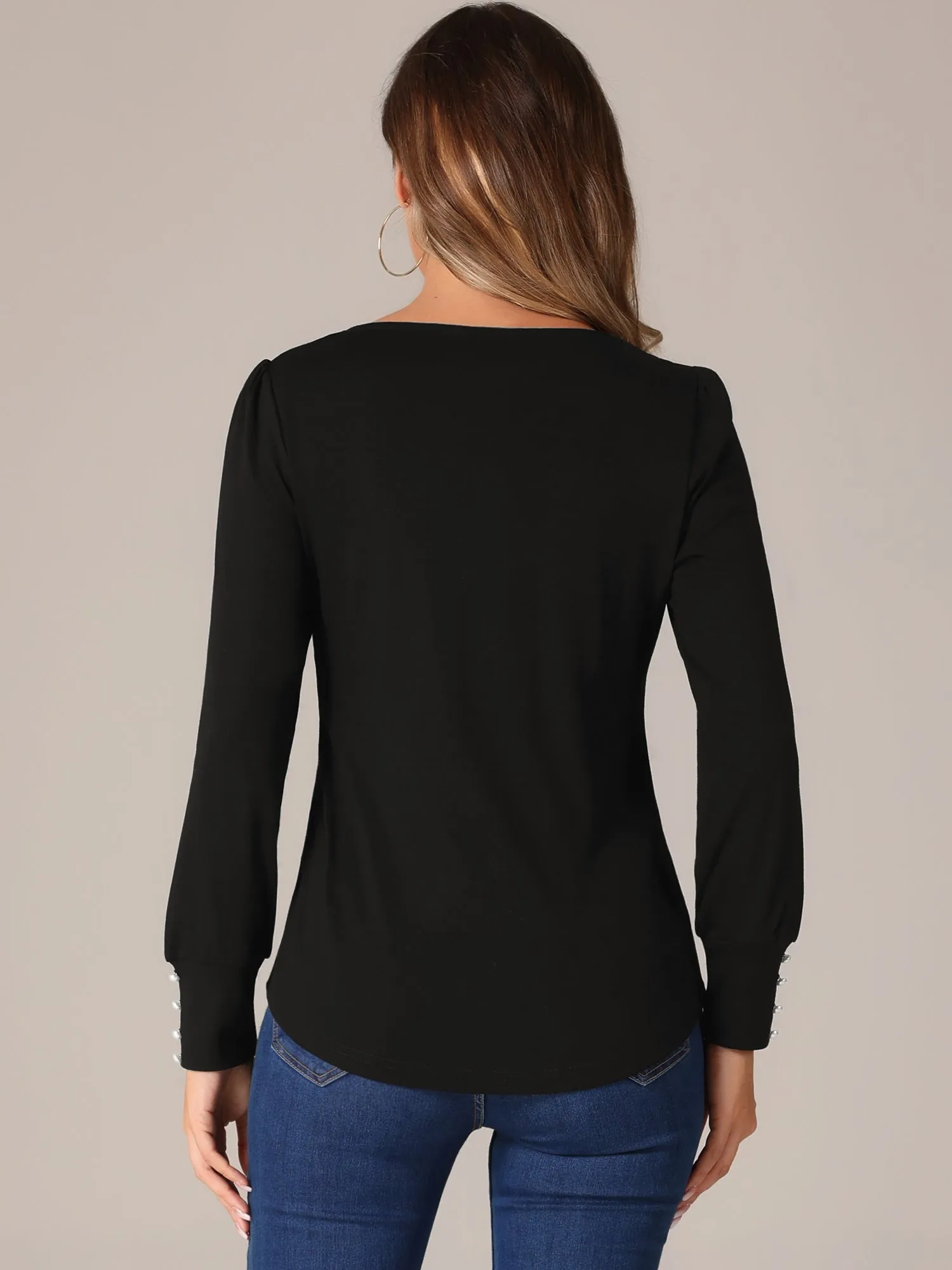 Long Sleeve Button Decor Losse Fit Casual Blouse sold by Allegra K product image thumbnail 3