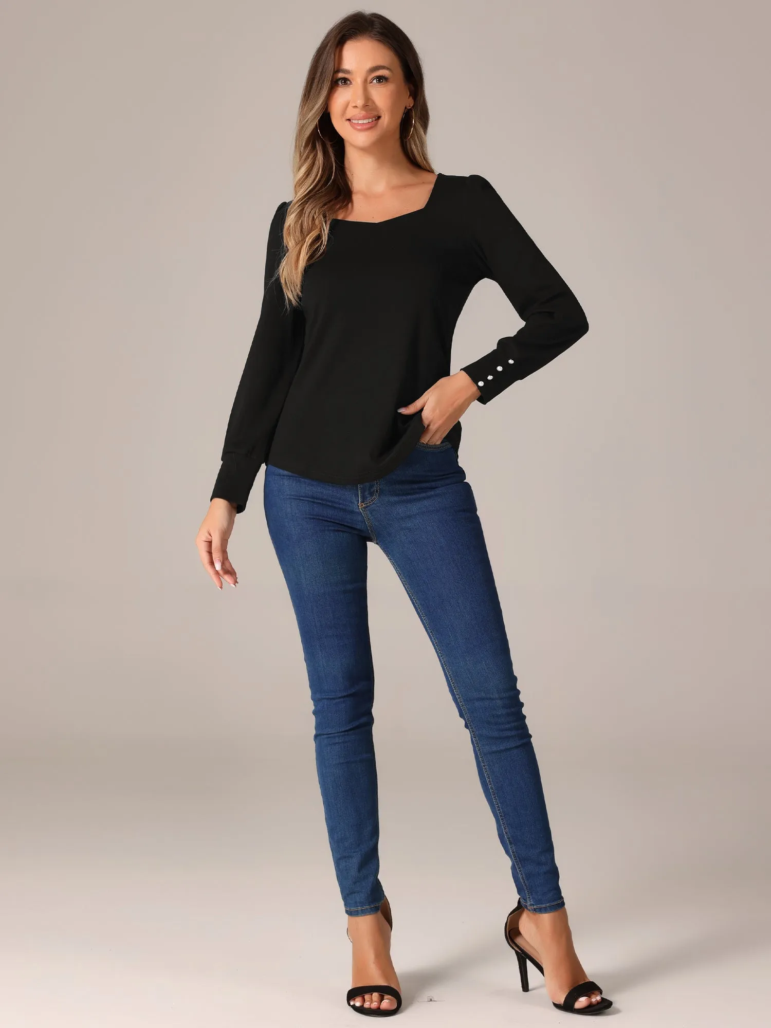 Long Sleeve Button Decor Losse Fit Casual Blouse sold by Allegra K product image thumbnail 2