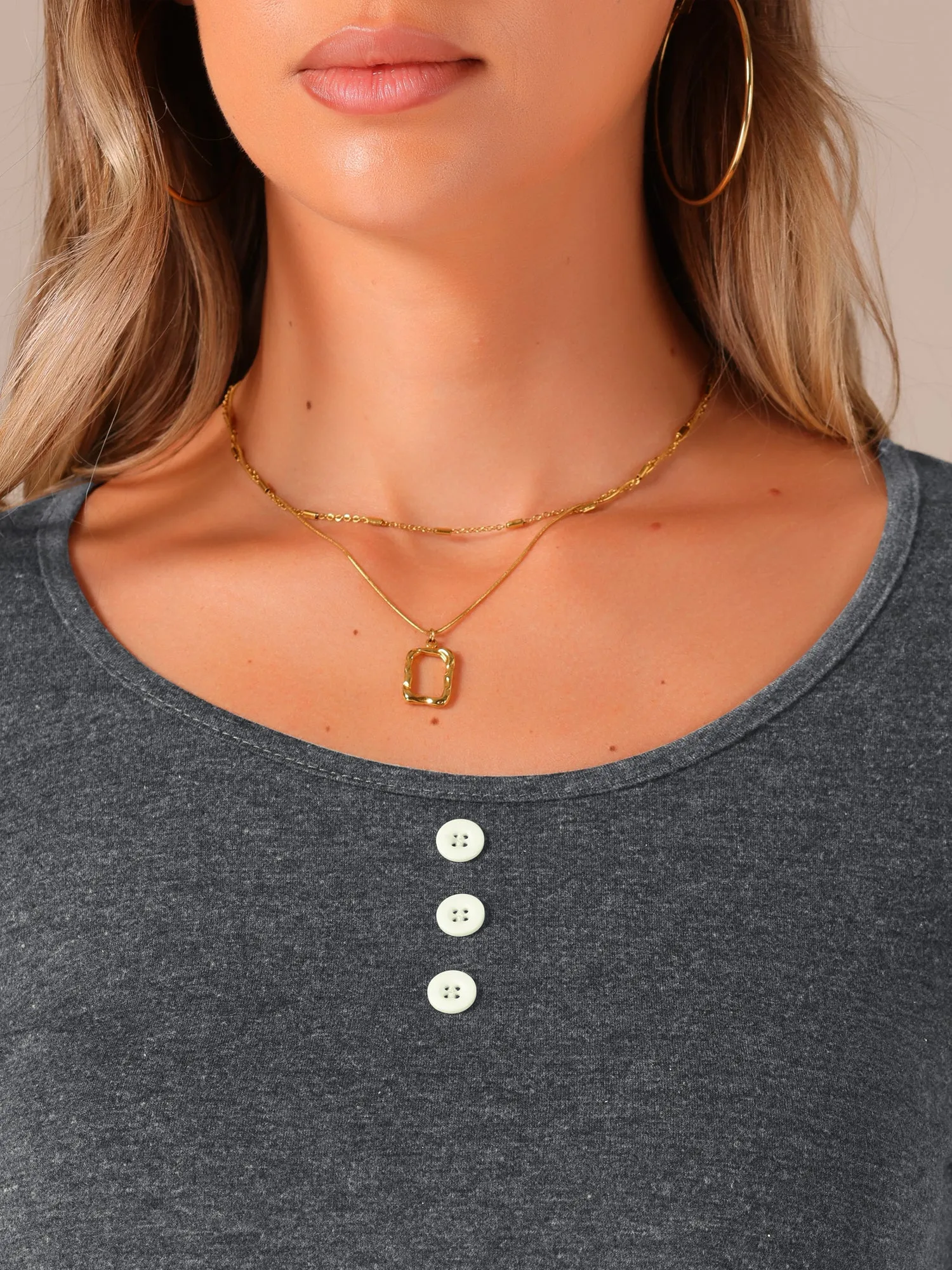 Scoop Neck Button Stretch Ruched Drawstring Top sold by Allegra K product image thumbnail 4