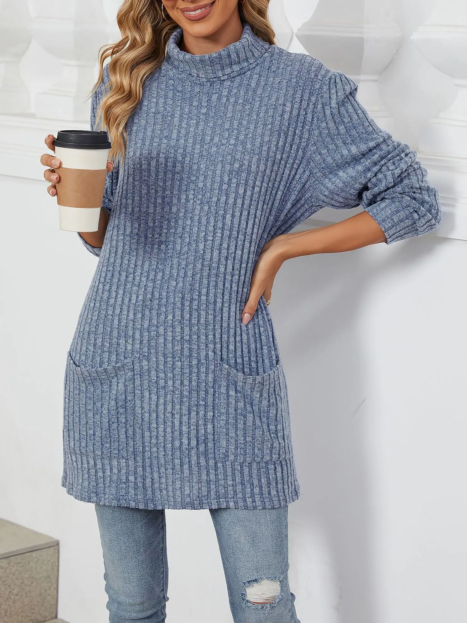 Solid Color Mock Neck Long Sleeve Tunic Blouse sold by Allegra K product image thumbnail 5