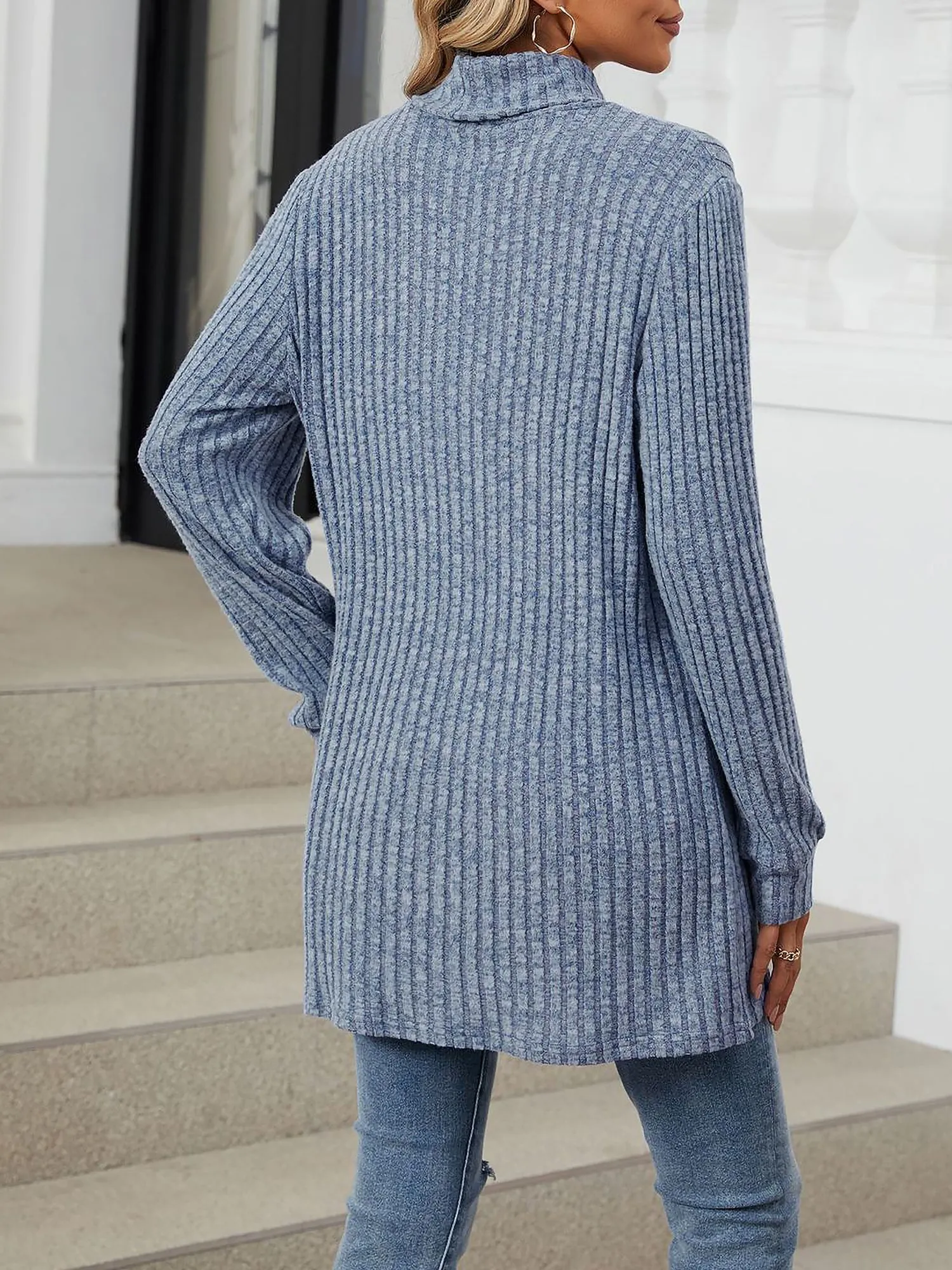 Solid Color Mock Neck Long Sleeve Tunic Blouse sold by Allegra K product image thumbnail 2