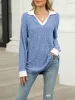 Colorblock Lapel Collar Long Sleeve Loose Blouse Top sold by Allegra K